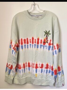 Scotch & Soda Multicolored Tie-dye Crewneck Sweatshirt Palm tree Embroidery ~XL